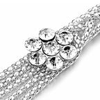 Diamante Mesh Belt with Flower Charms - Silver