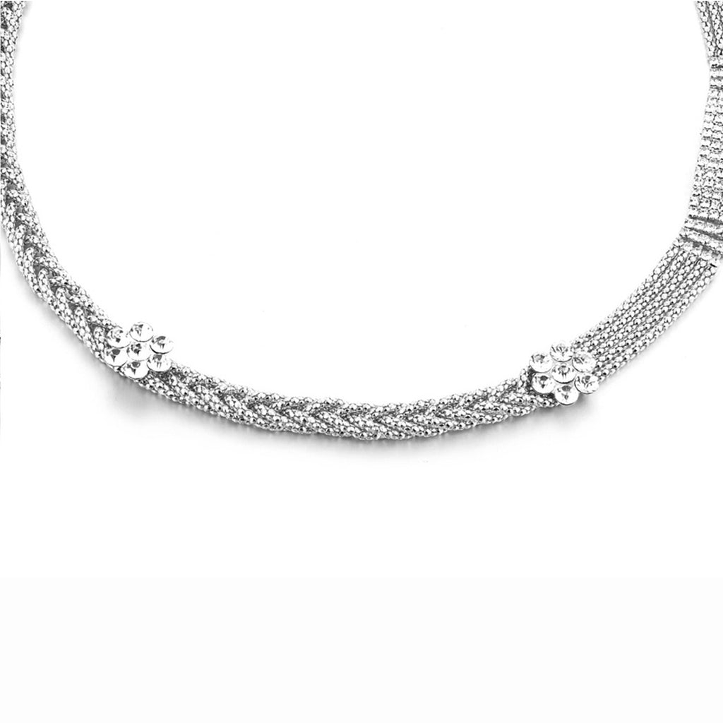 Diamante Mesh Belt with Flower Charms - Silver