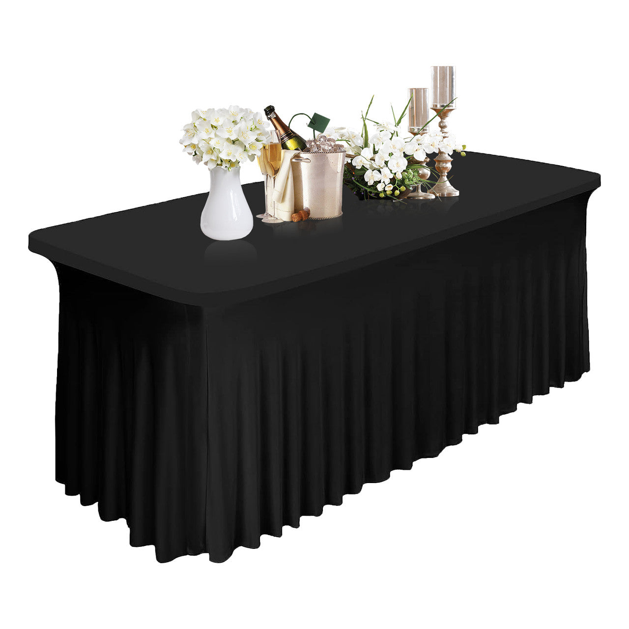 183cm x 74cm Rectangle Spandex Tablecloth with Skirt - Black