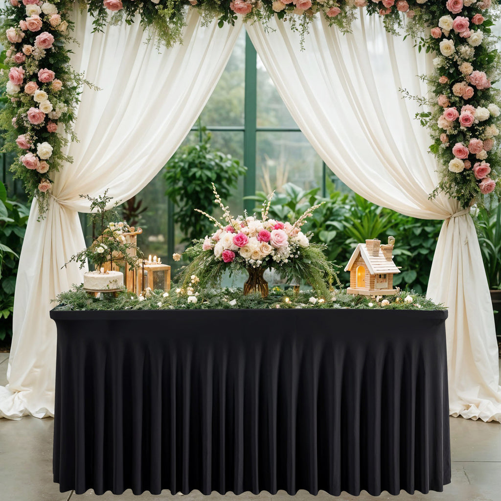183cm x 74cm Rectangle Spandex Tablecloth with Skirt - Black