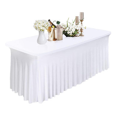 183cm x 74cm Rectangle Spandex Tablecloth with Skirt - White