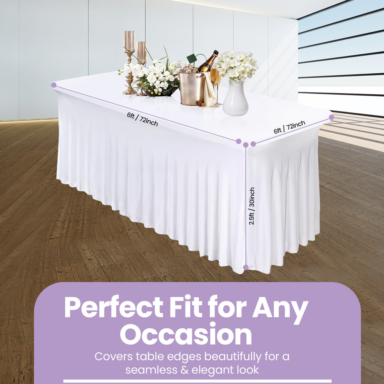 183cm x 74cm Rectangle Spandex Tablecloth with Skirt - White