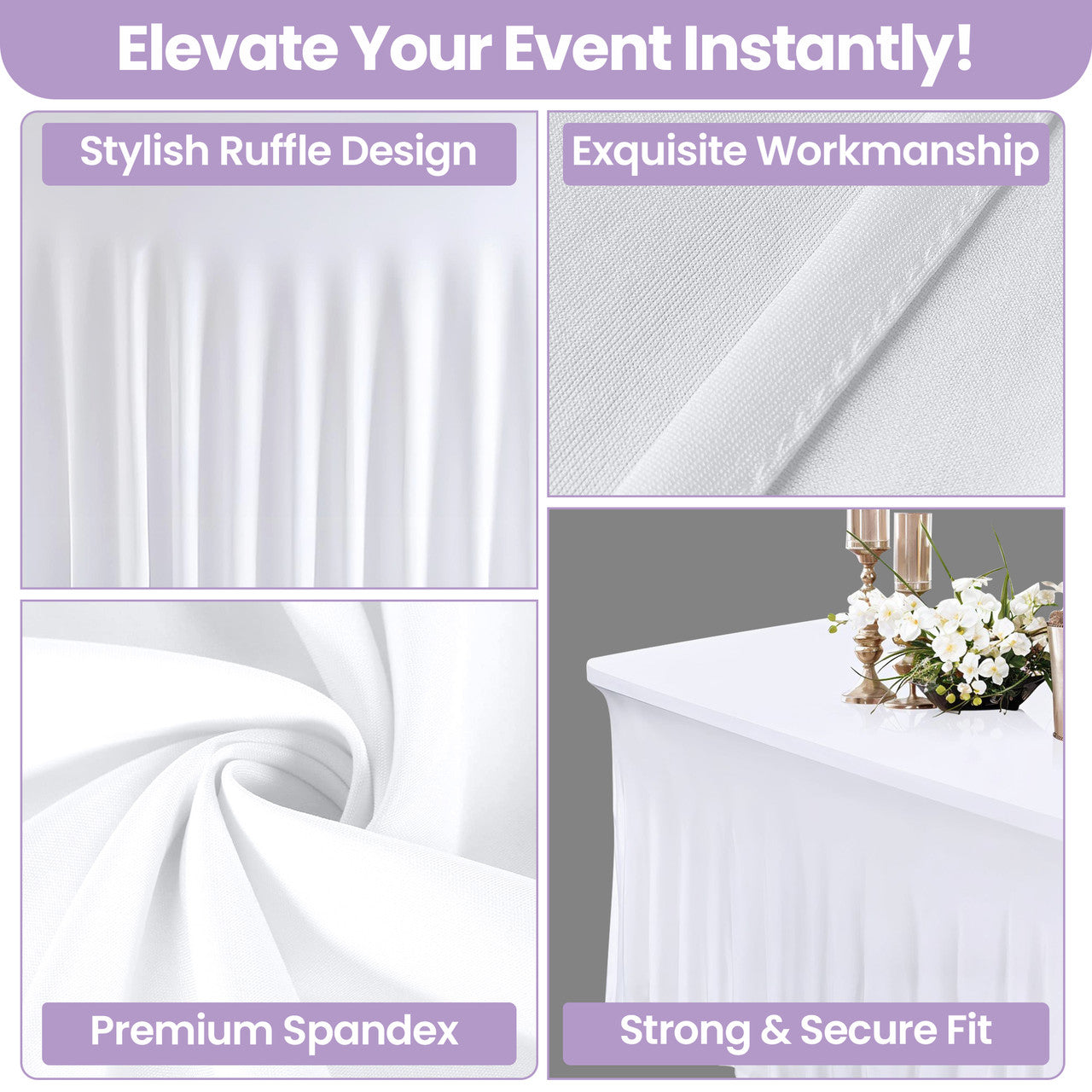 183cm x 74cm Rectangle Spandex Tablecloth with Skirt - White