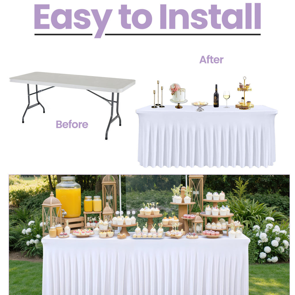 183cm x 74cm Rectangle Spandex Tablecloth with Skirt - White