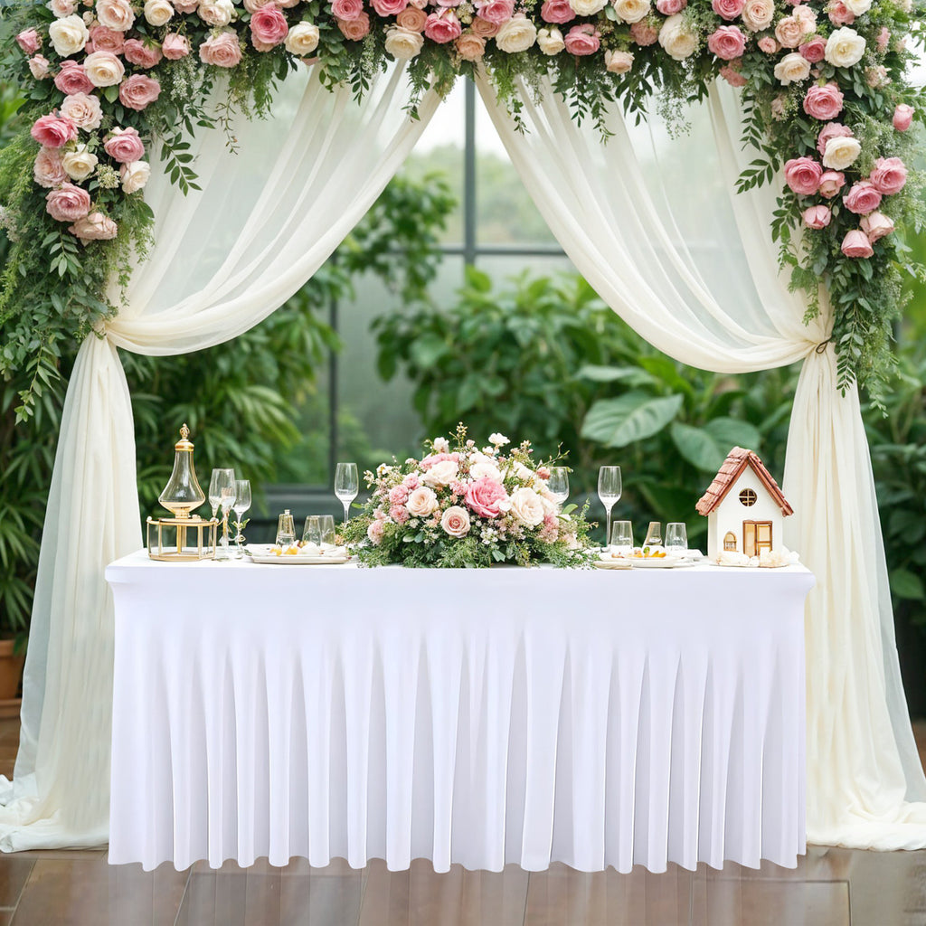 183cm x 74cm Rectangle Spandex Tablecloth with Skirt - White