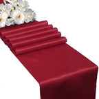 Plastic Tablecloth and Satin Table Runner Set - White & Burgundy
