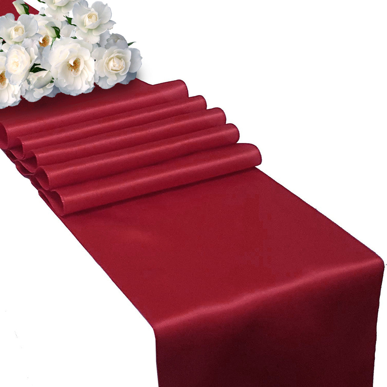 Plastic Tablecloth and Satin Table Runner Set - White & Burgundy