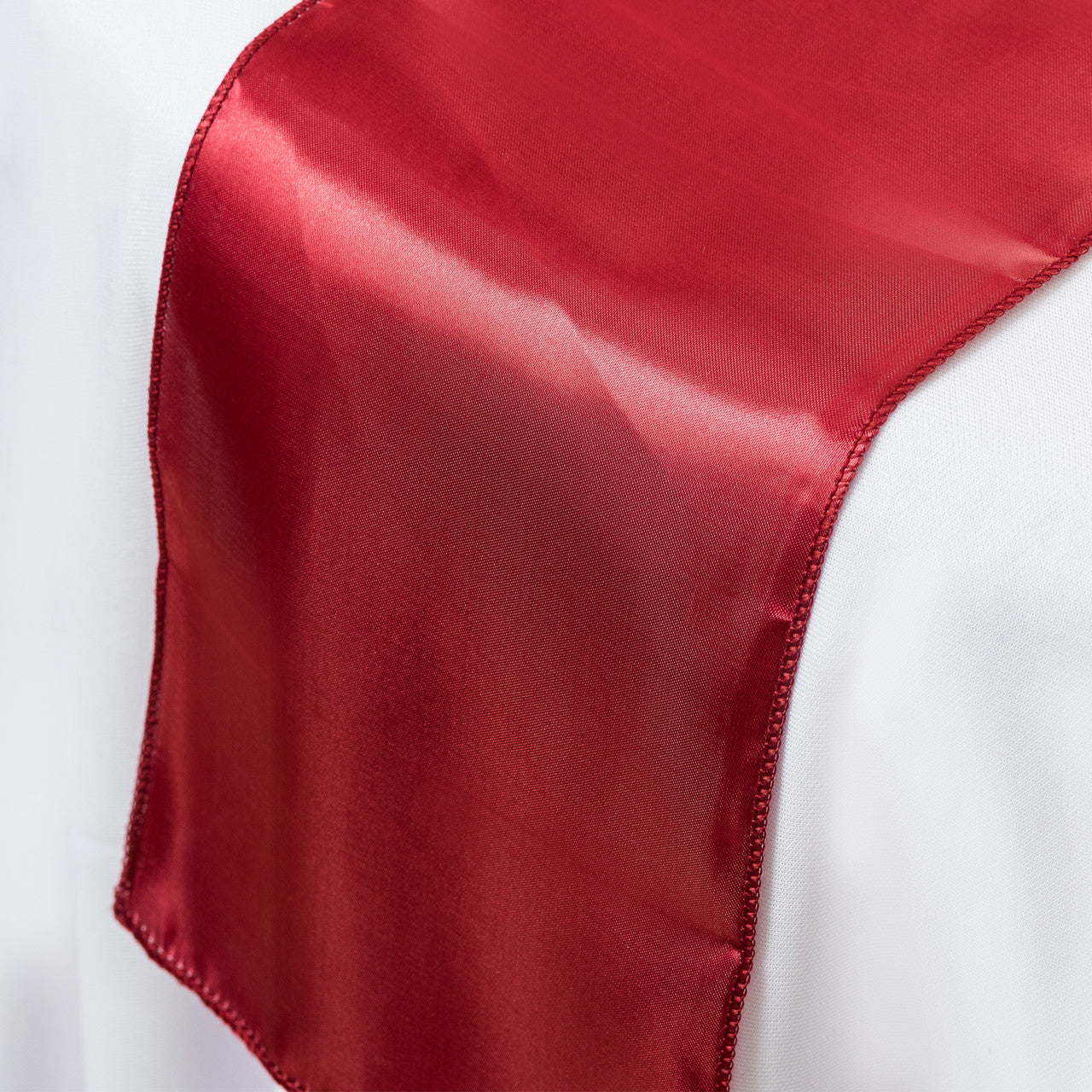 Plastic Tablecloth and Satin Table Runner Set - White & Burgundy