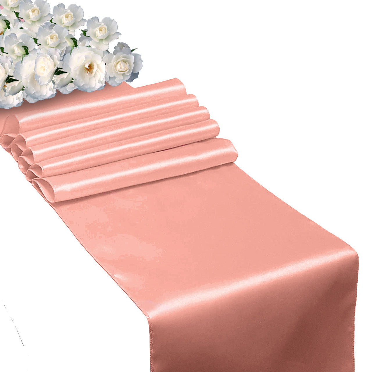 Plastic Table Cloth And Coral Satin Runner Set -  2Pcs