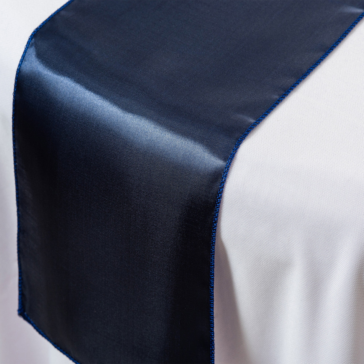 Plastic Tablecloth and Satin Table Runner Set - White & Navy