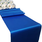 Plastic Tablecloth and Satin Table Runner Set - White & Royal Blue
