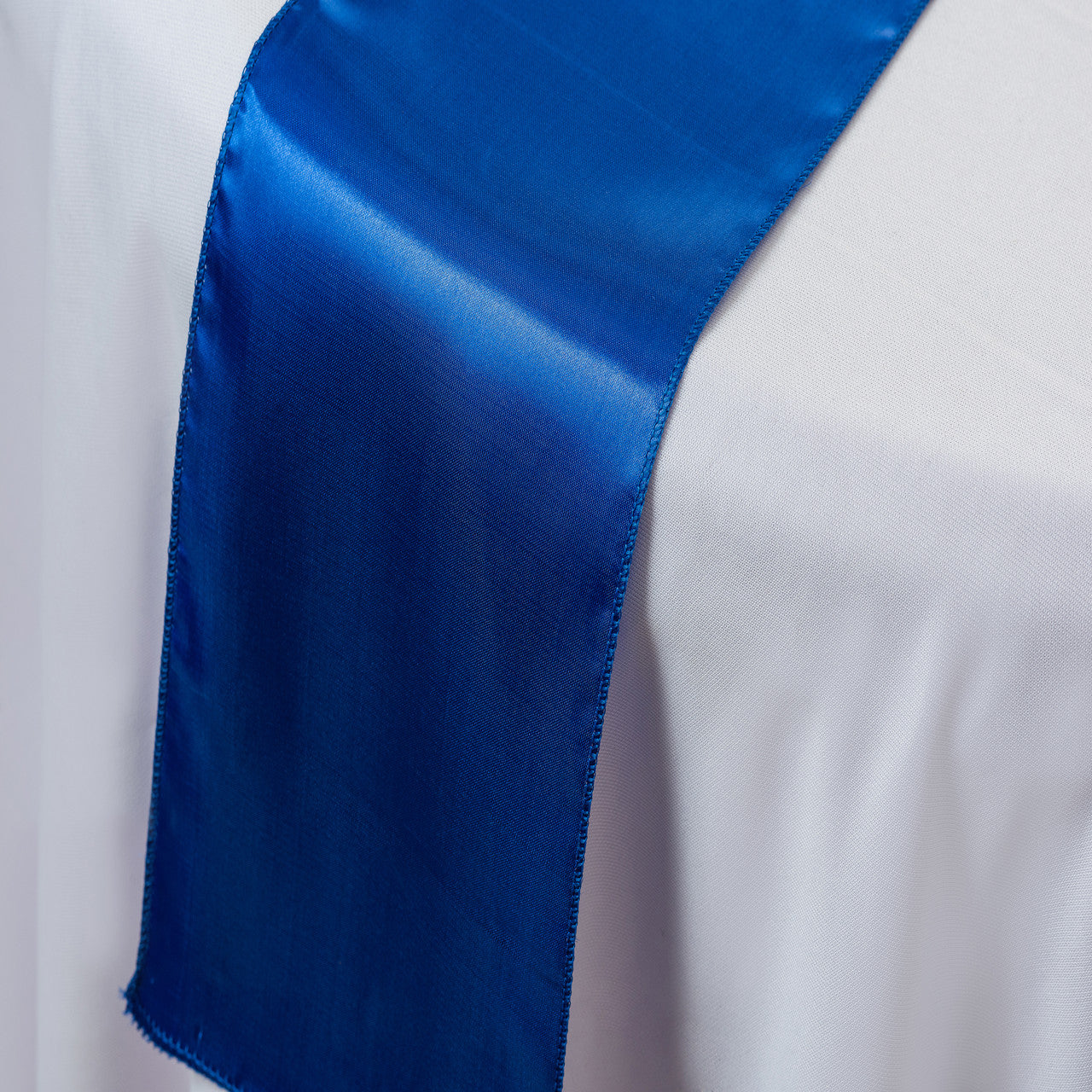 Plastic Tablecloth and Satin Table Runner Set - White & Royal Blue