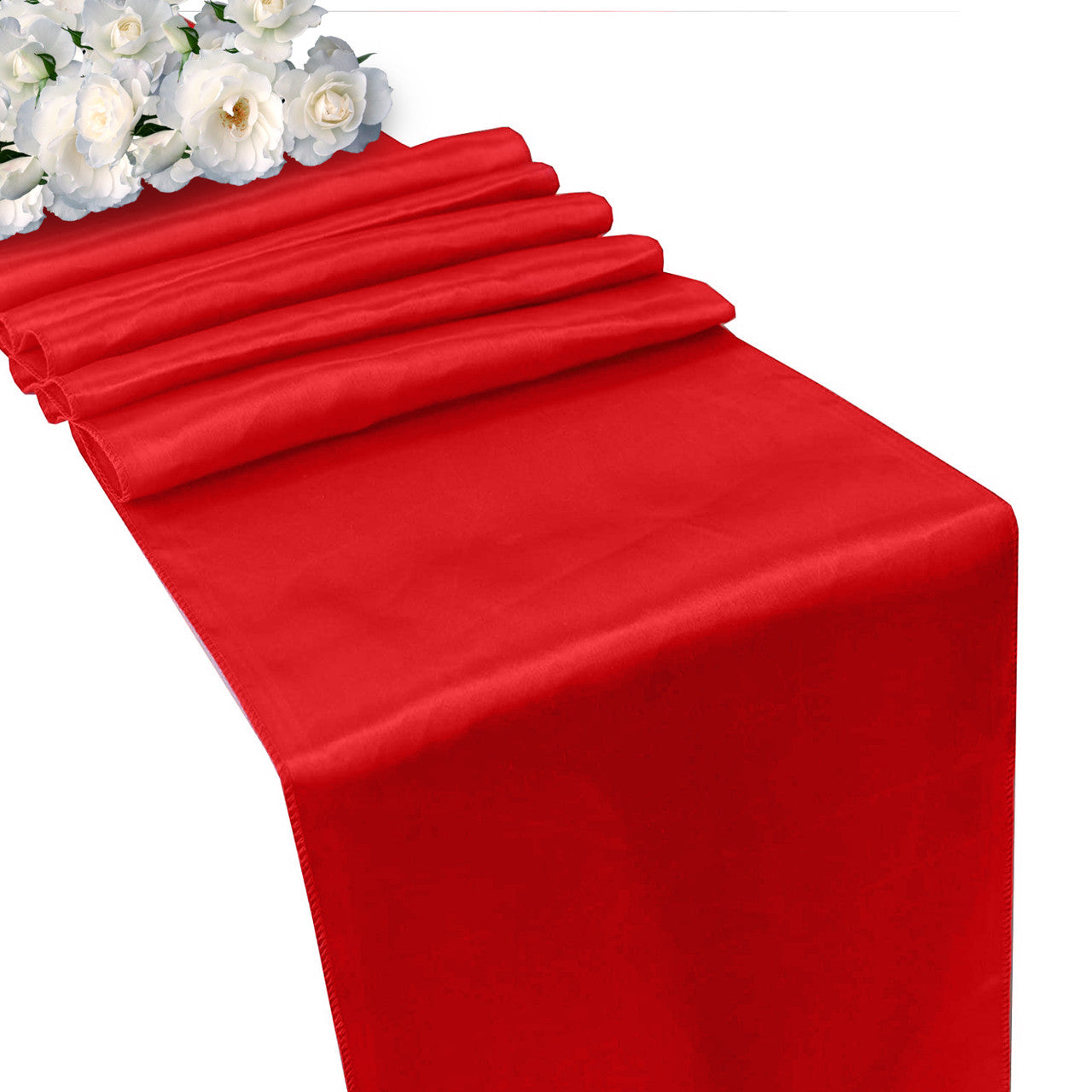 Plastic Tablecloth and Satin Table Runner Set - White & Red