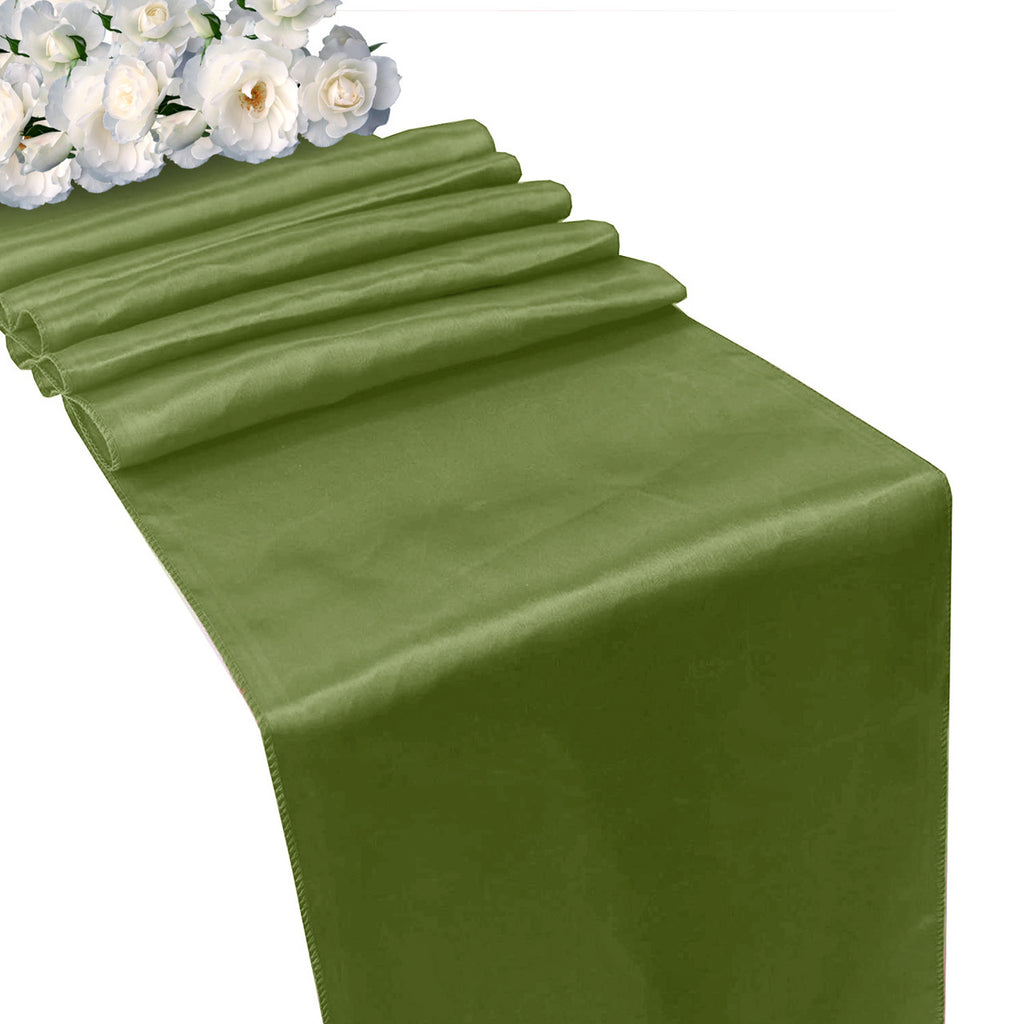 Plastic Tablecloth and Satin Table Runner Set - White & Sage Green