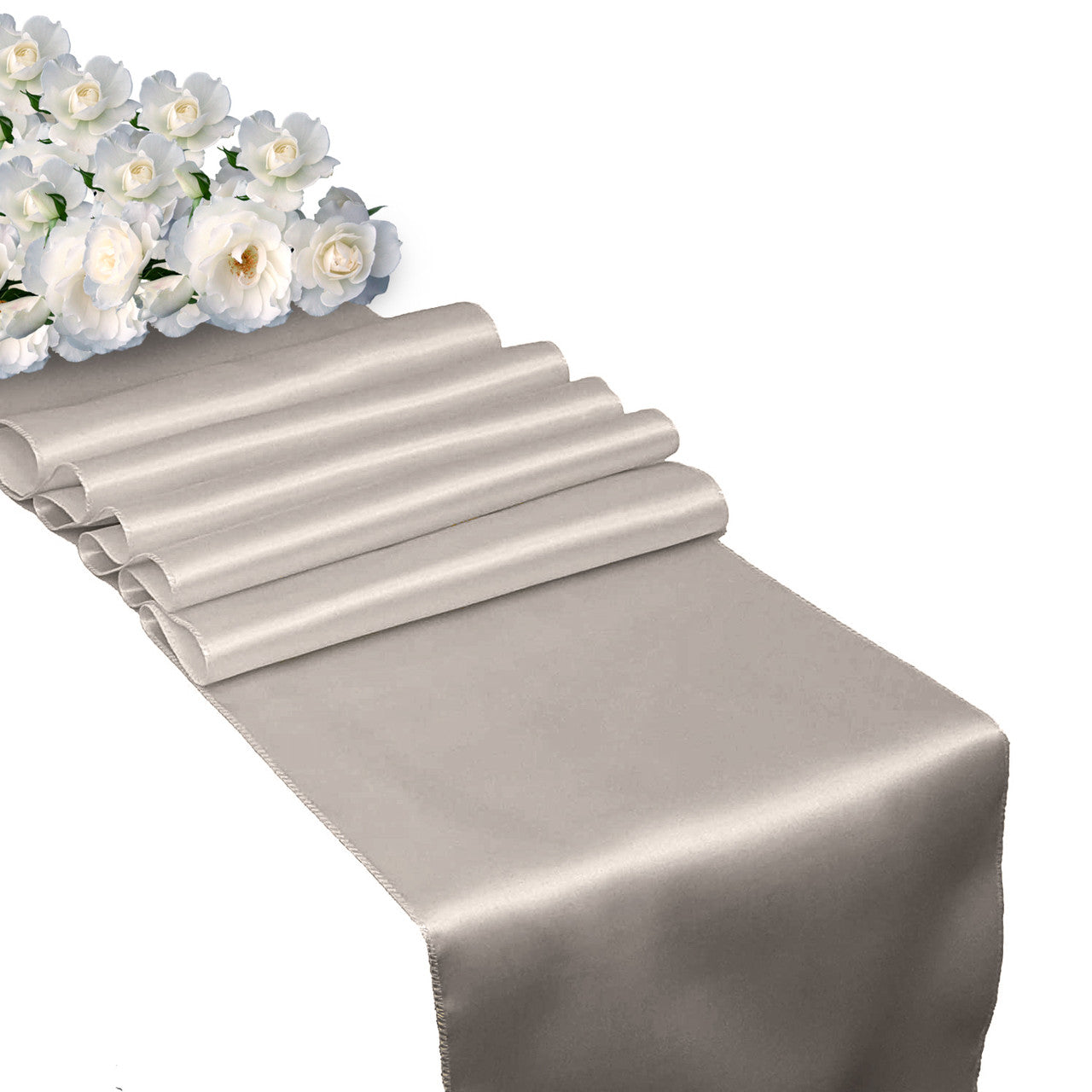 Plastic Tablecloth and Satin Table Runner Set - White & Silver