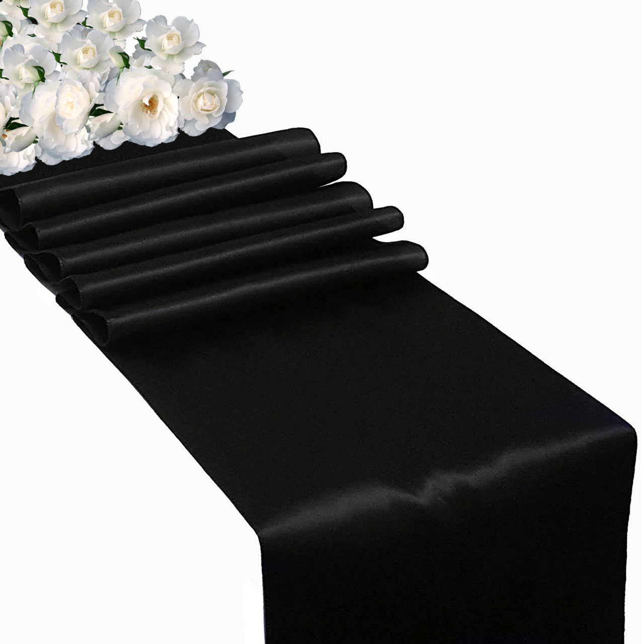 Plastic Tablecloth and Satin Table Runner Set - White & Black
