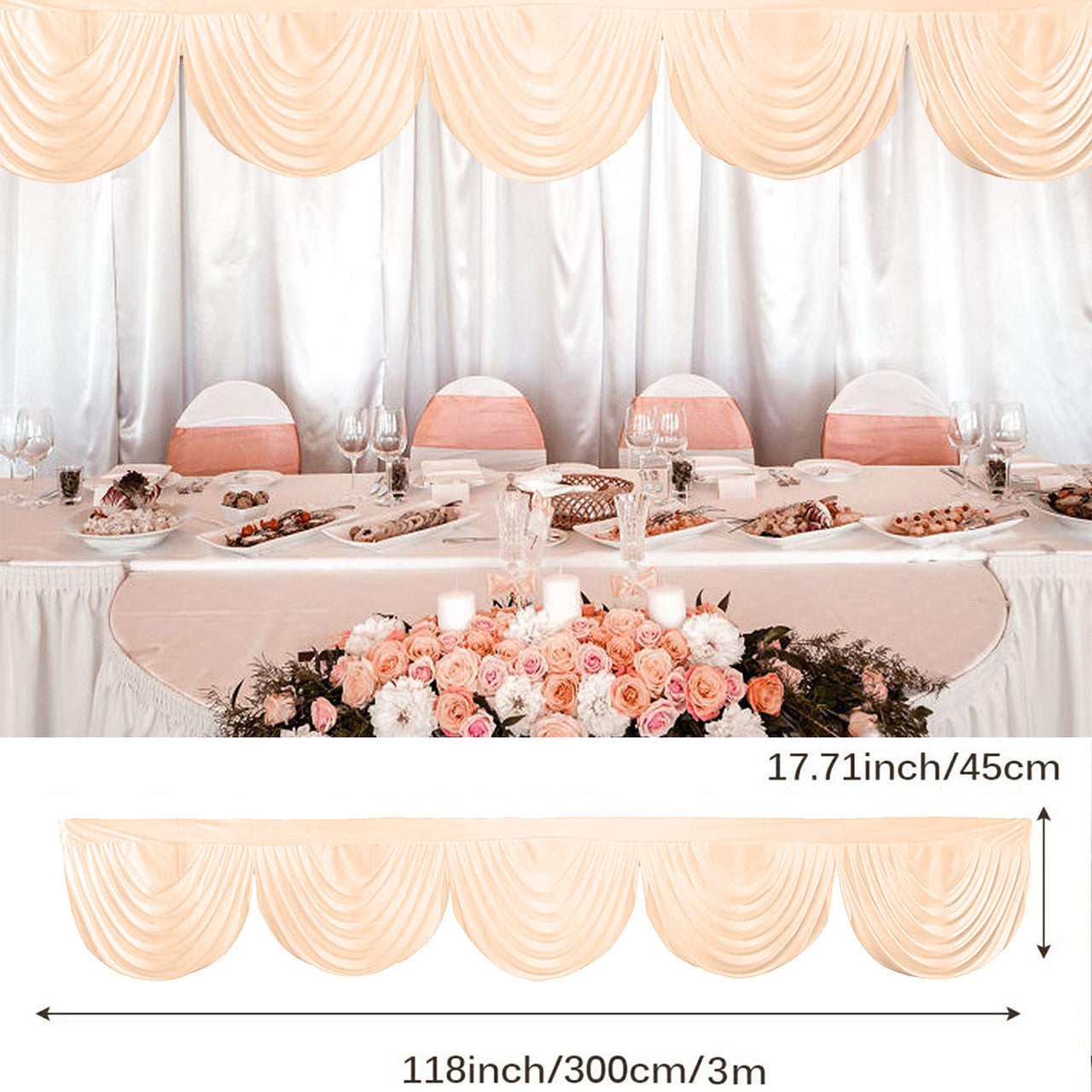 3m Ice Silk Detachable Swag for Photography Backdrop - Rose Gol