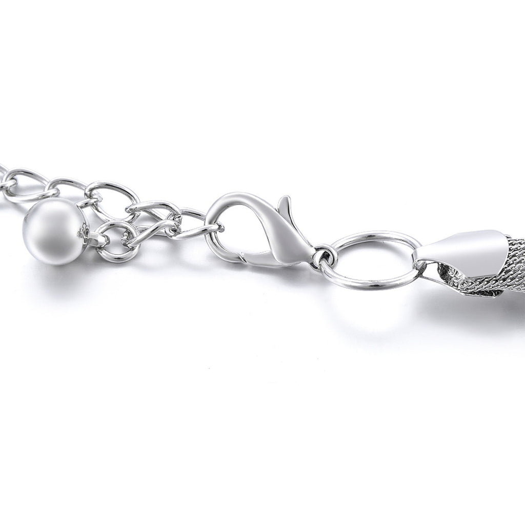 Coiled Mesh Belt with Diamante Heart - Silver