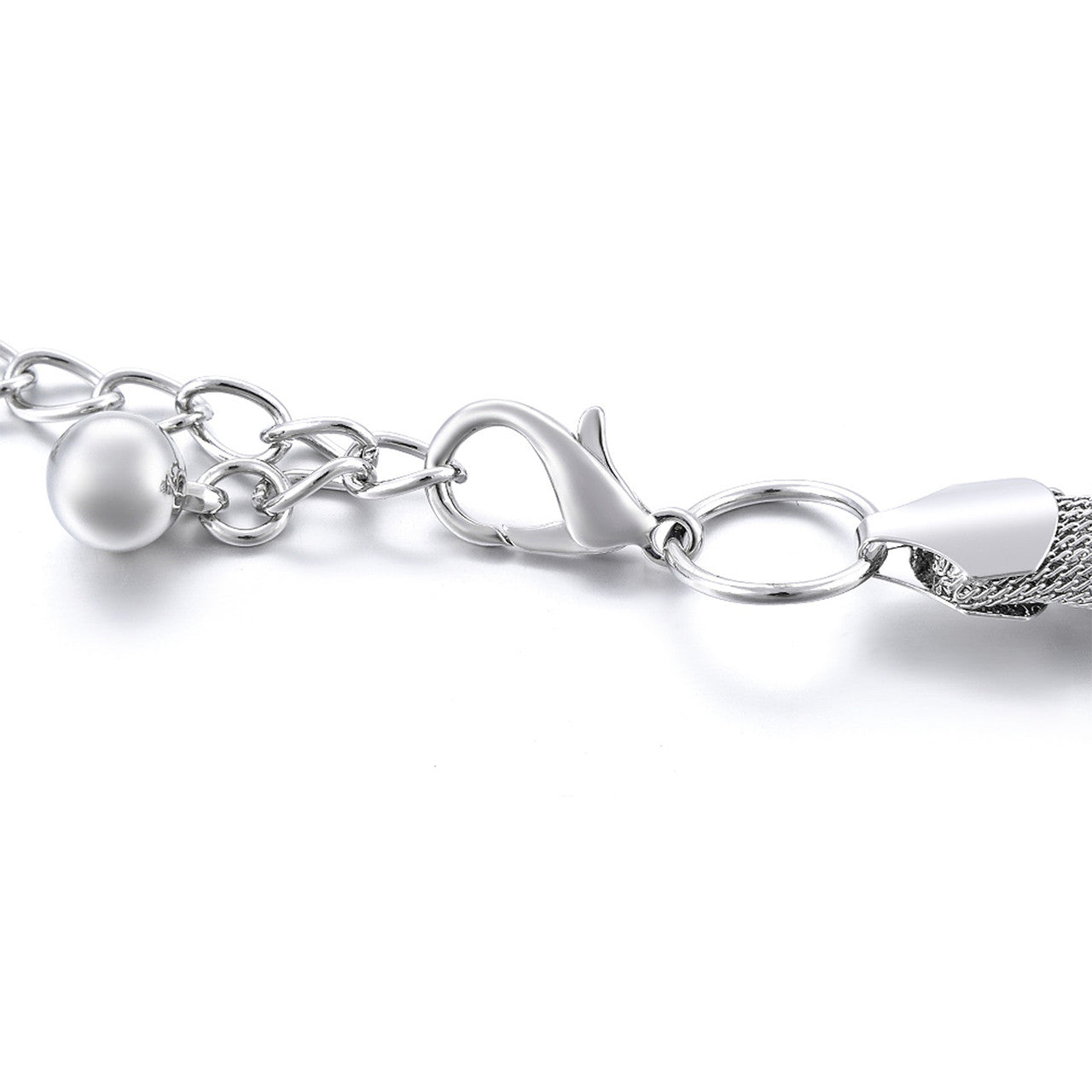 Coiled Mesh Belt with Diamante Heart - Silver