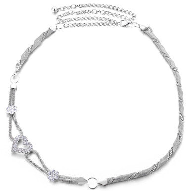 Coiled Mesh Belt with Diamante Heart - Silver
