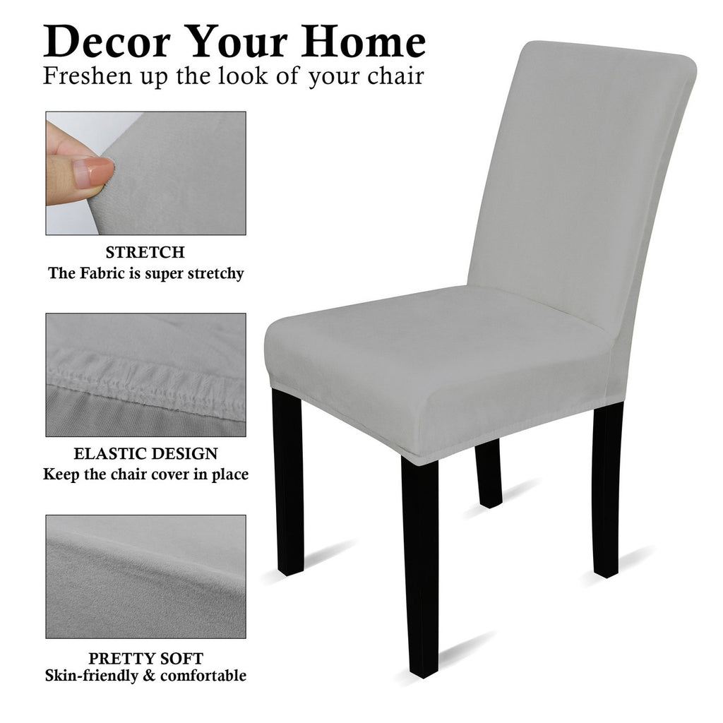 Short Velvet-Touch Spandex Chair Cover - Silver Grey