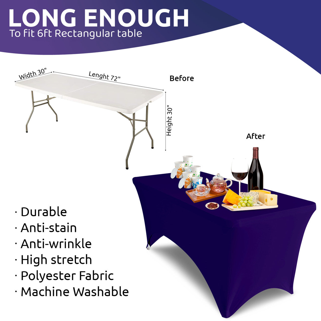 Rectangular Spandex Tablecloth - Dark Purple
