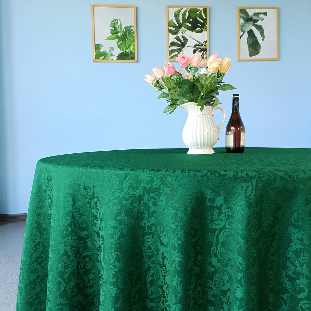 200GSM Round Damask Polyester Tablecloth - Green