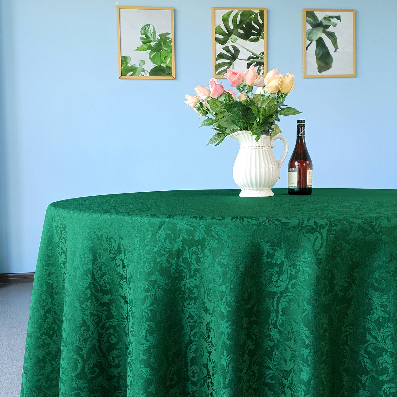 200GSM Round Damask Polyester Tablecloth - Green