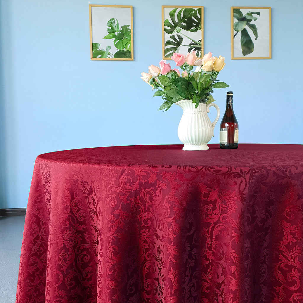 200GSM Round Damask Polyester Tablecloth - Red