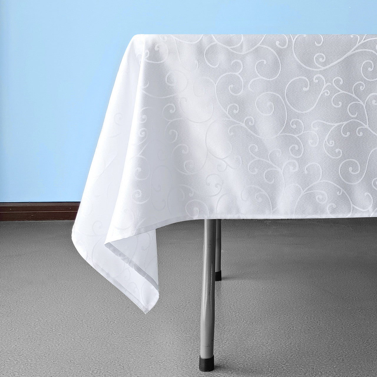 200GSM Square Damask Polyester Tablecloth - White