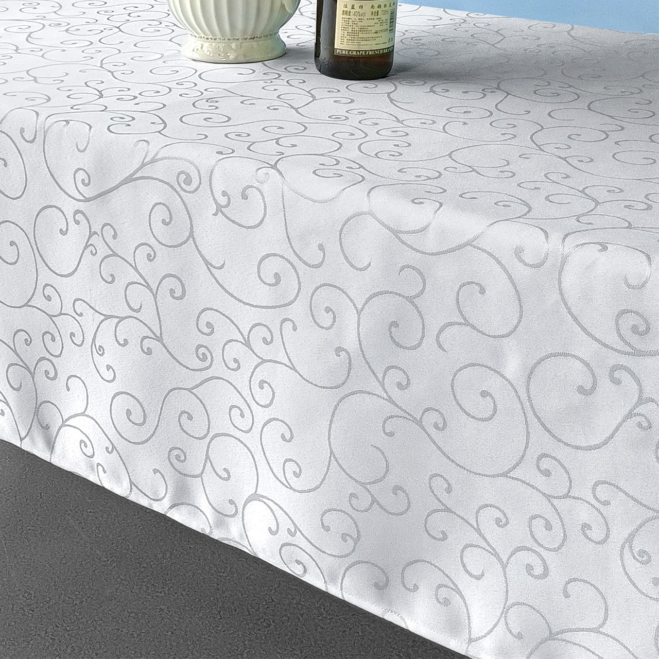 200GSM Square Damask Polyester Tablecloth - White