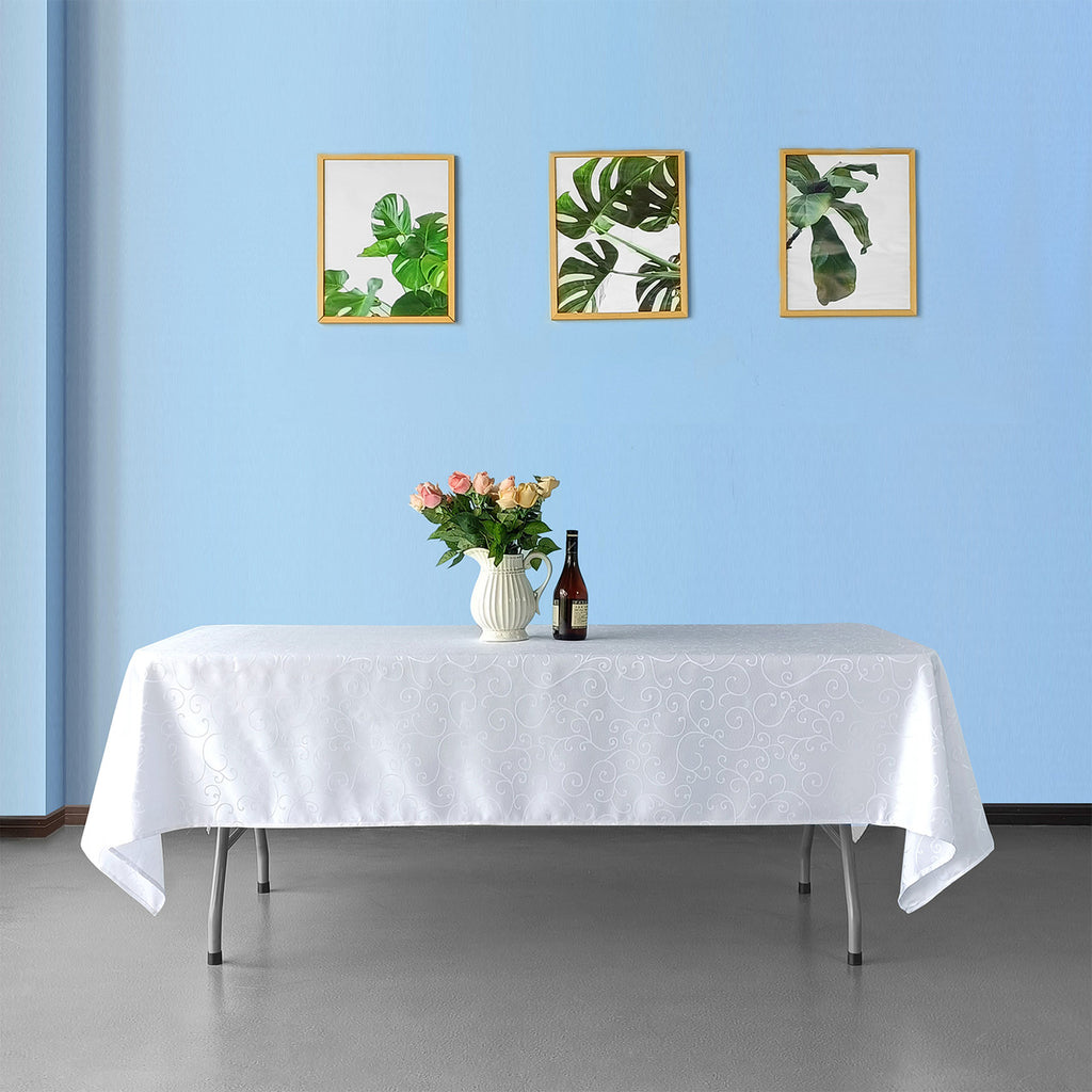 200GSM Rectangle Damask Polyester Tablecloth - White