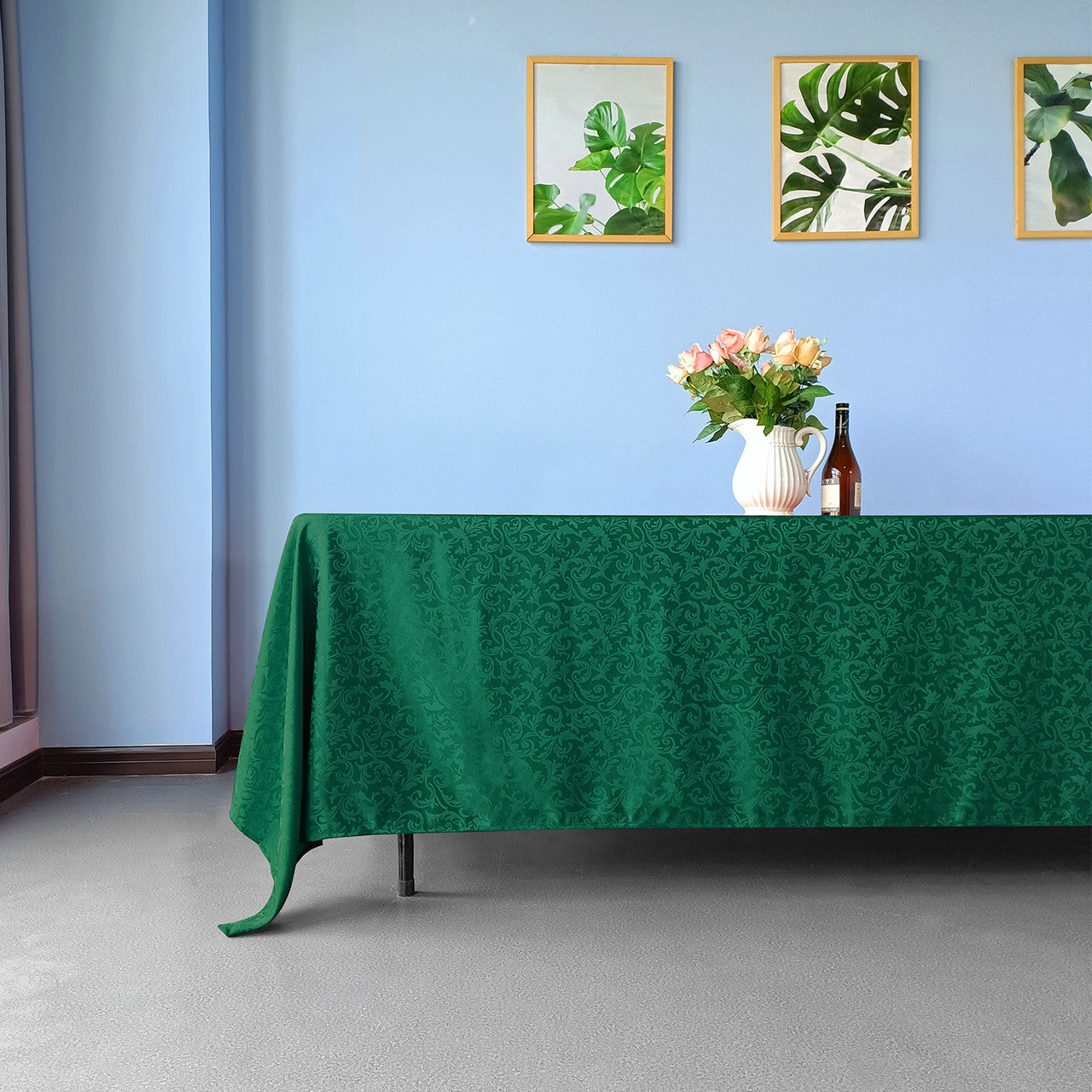 200GSM Rectangle Damask Polyester Tablecloth - Green