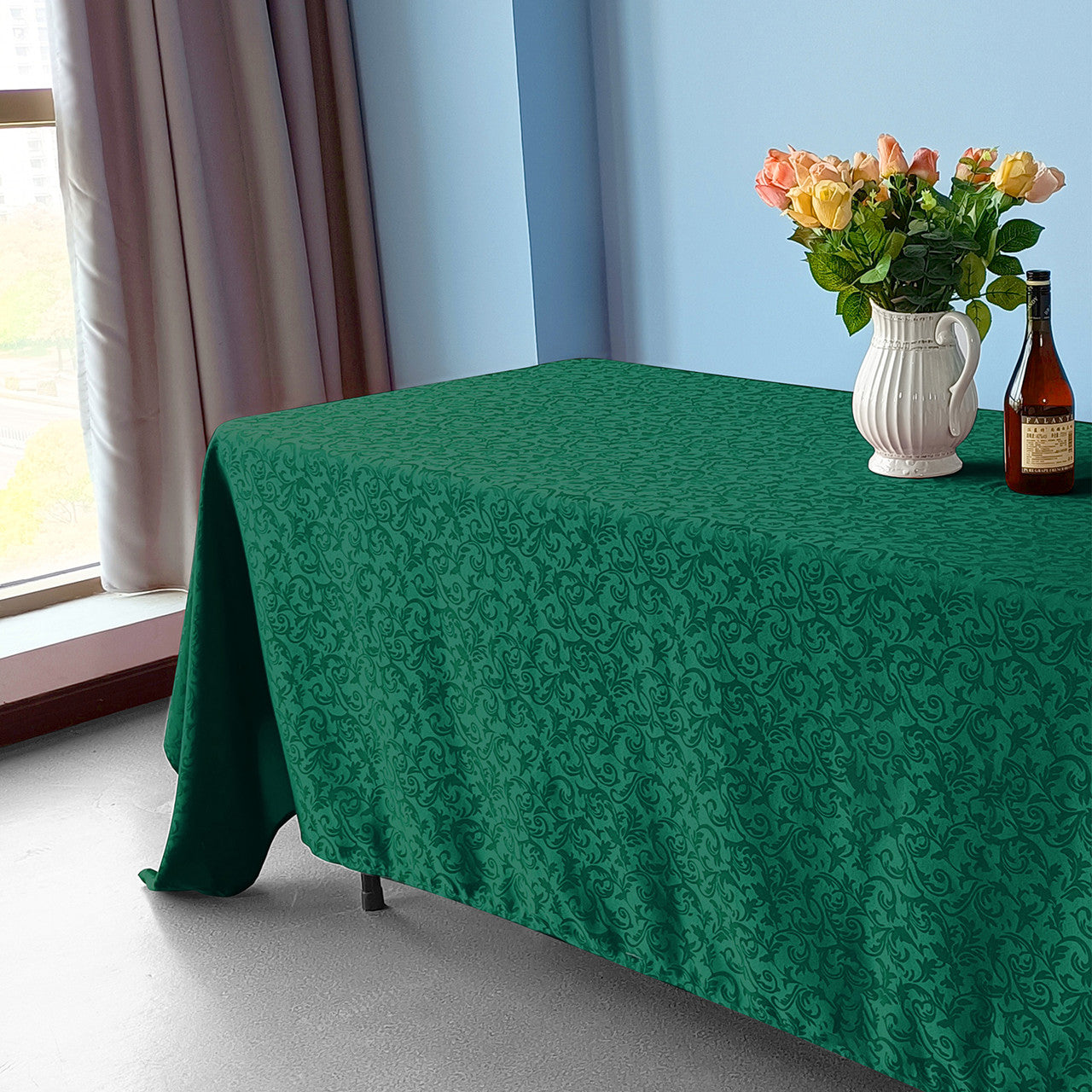 200GSM Rectangle Damask Polyester Tablecloth - Green