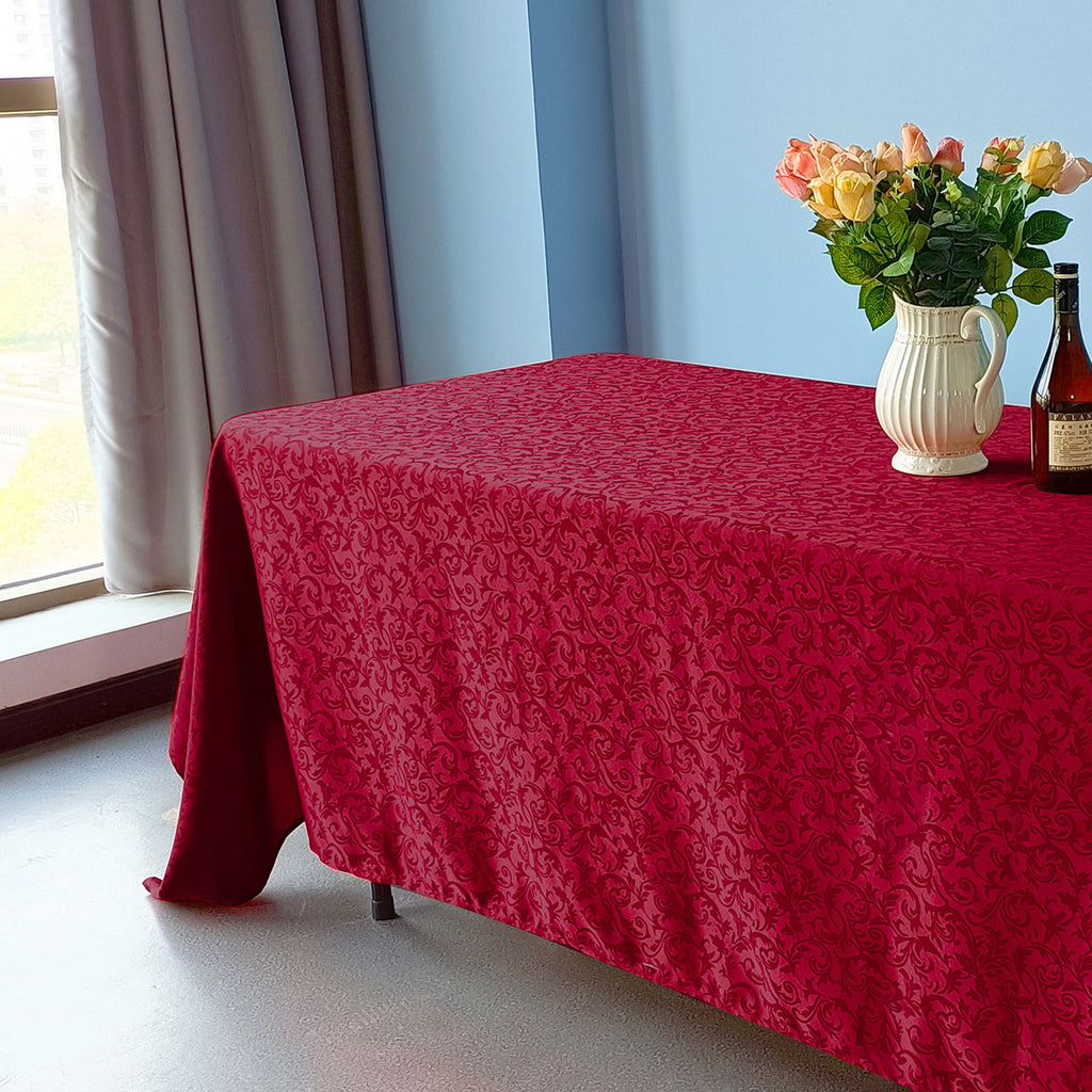 200GSM Rectangle Damask Polyester Tablecloth - Red