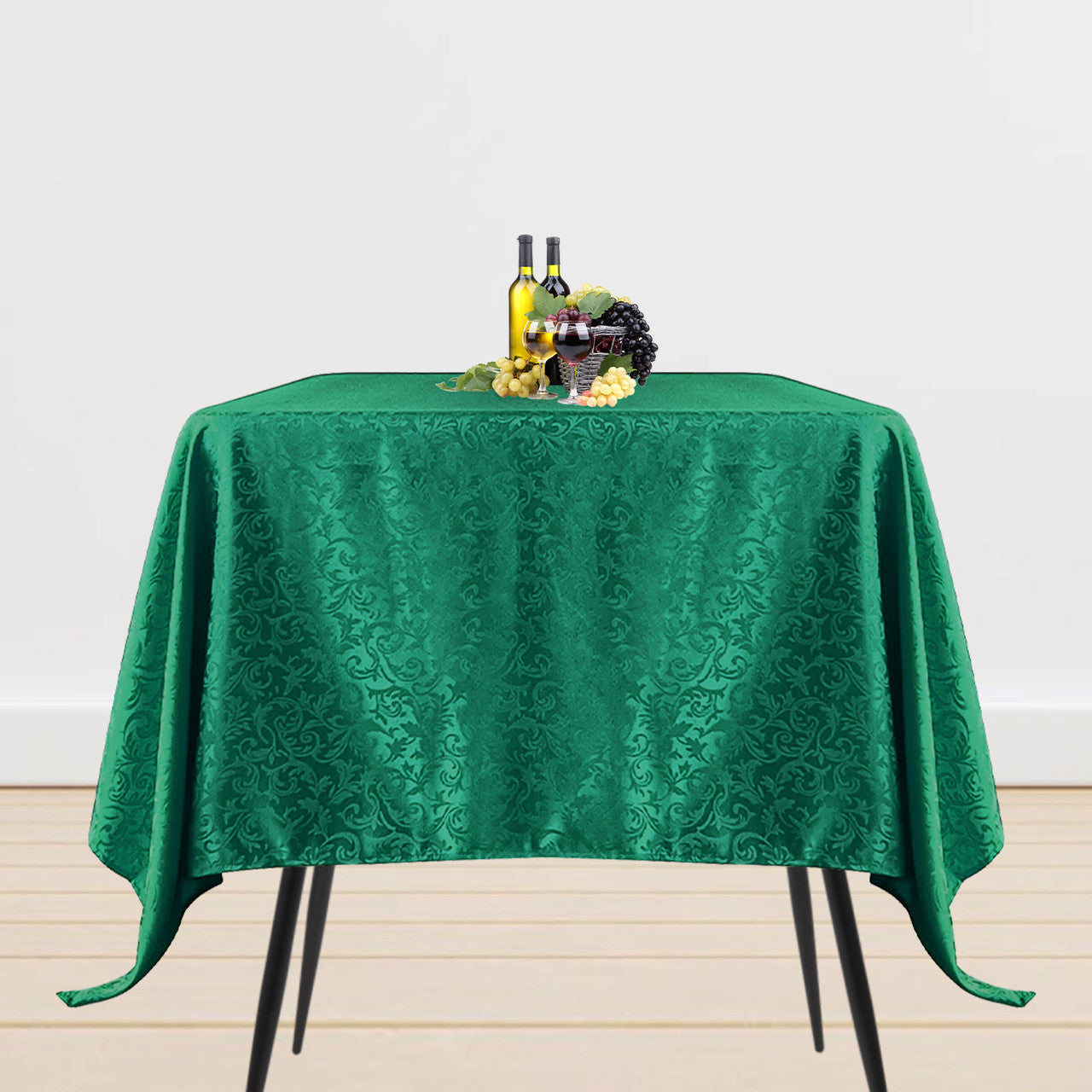 200GSM 90" Square Damask Polyester Tablecloth - Green