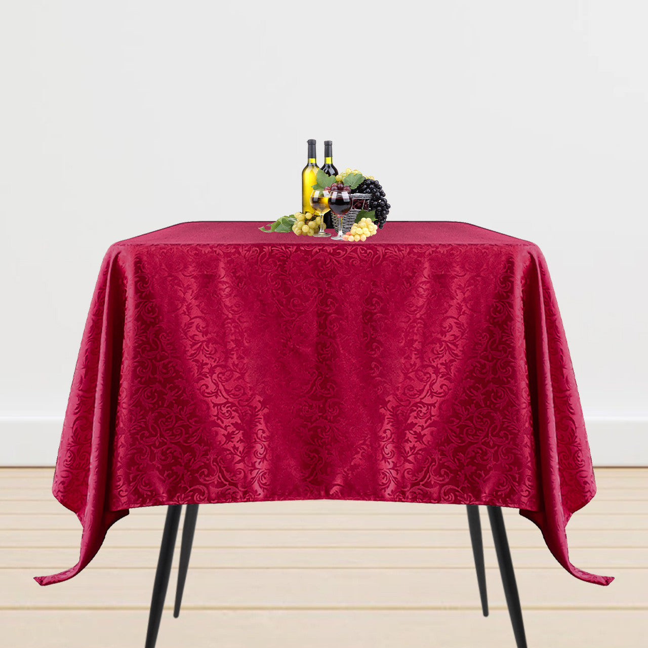 200GSM 90" Square Damask Polyester Tablecloth - Red