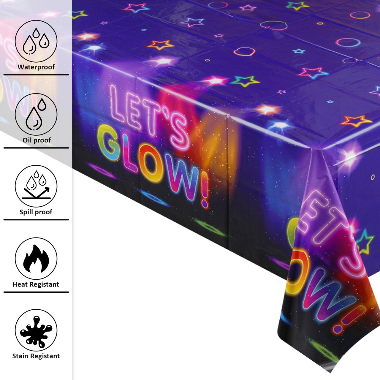 Blue Glow Neon Themed Tablecloth (130x220cm)