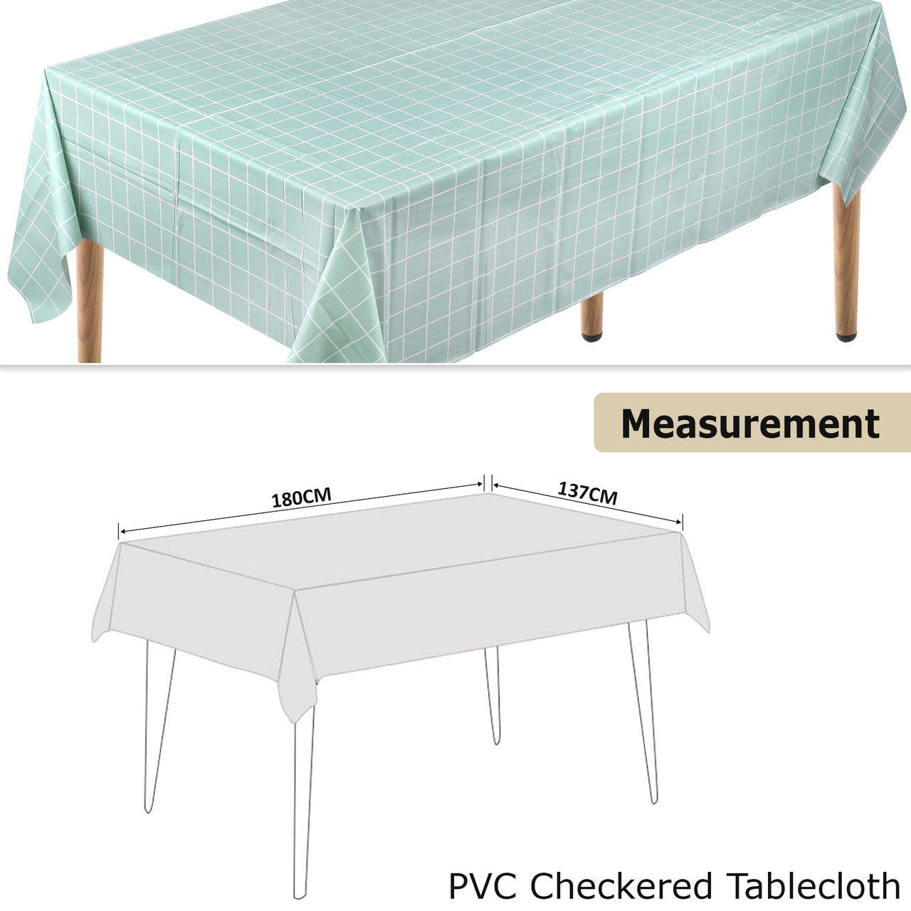 Checkered Tablecloth (137x180cm) - Light Blue