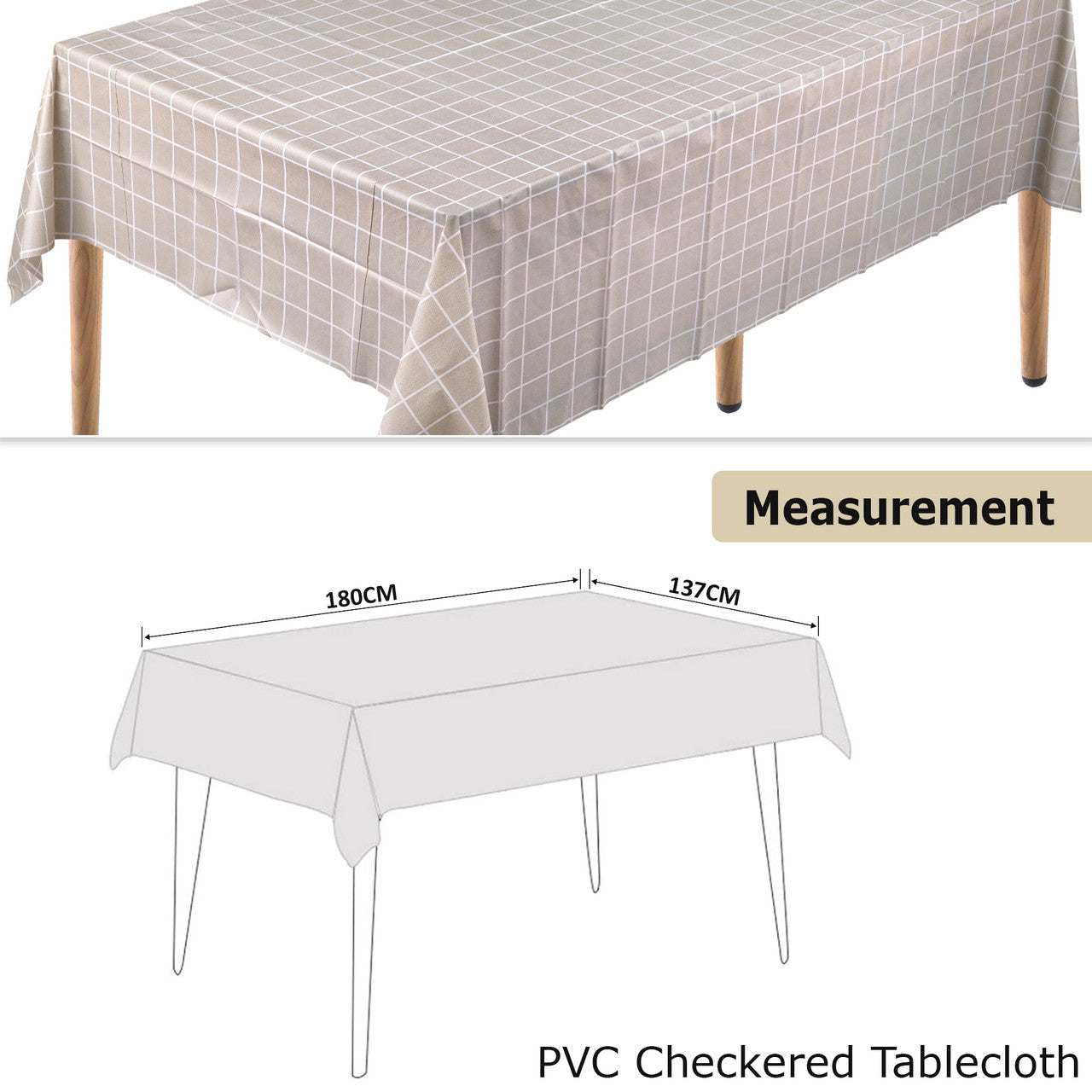 Checkered Tablecloth (137x180cm) - Light Grey