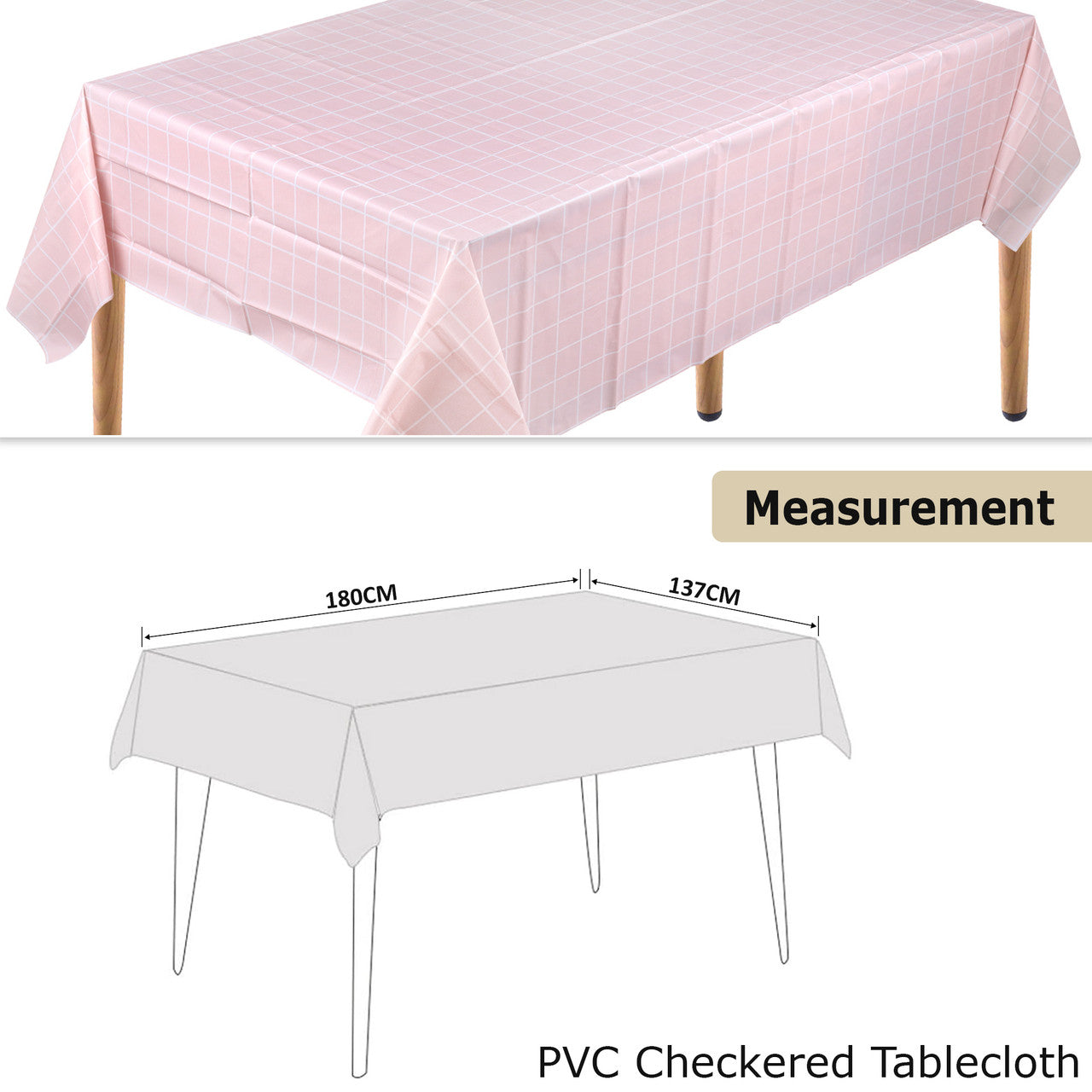 Checkered Tablecloth (137x180cm) - Pastel Pink