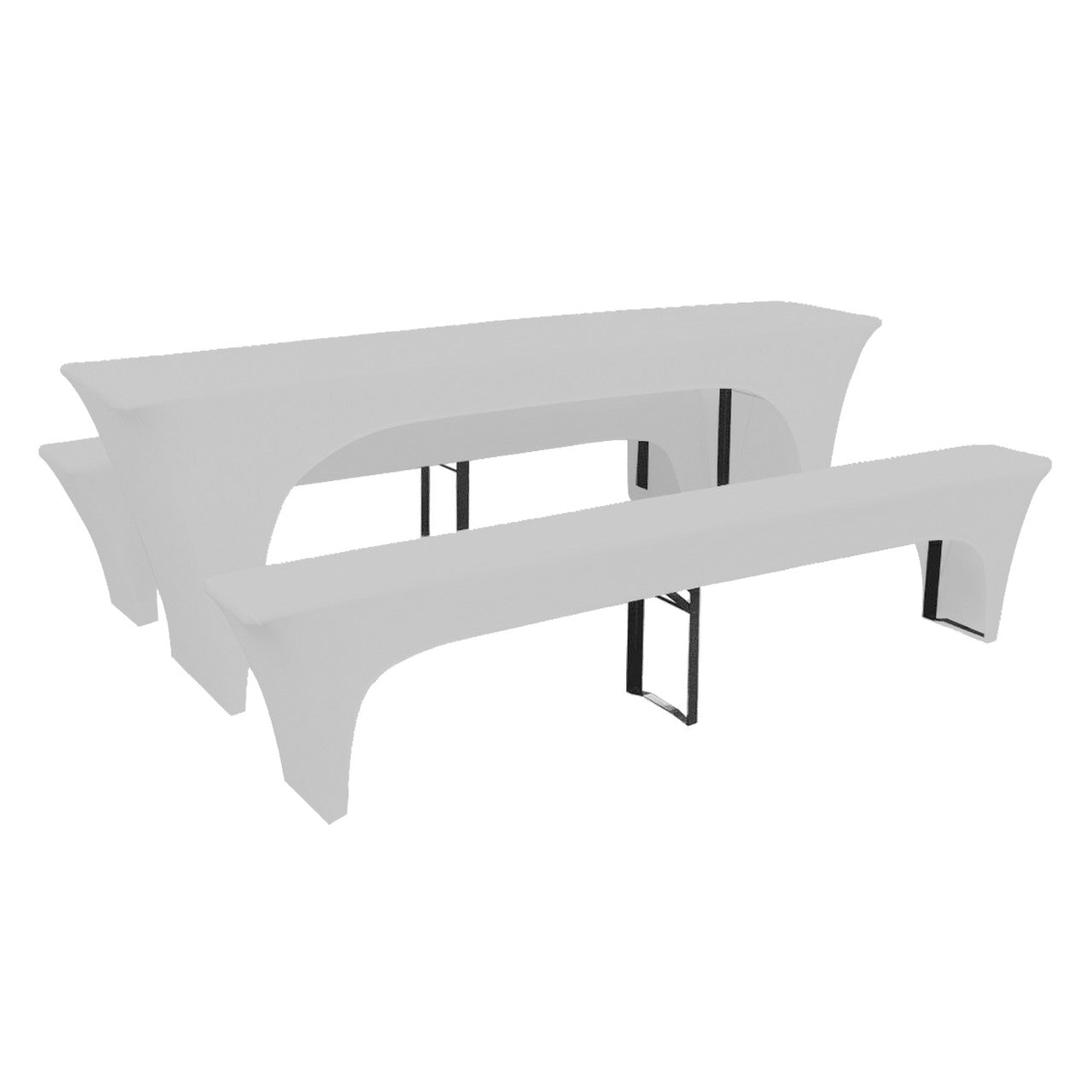 Spandex Beer Table and Bench Cover Set - Silver