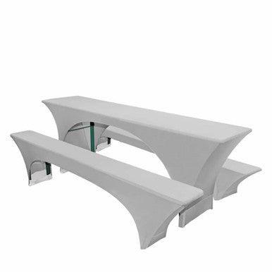 Spandex Beer Table and Bench Cover Set - Silver