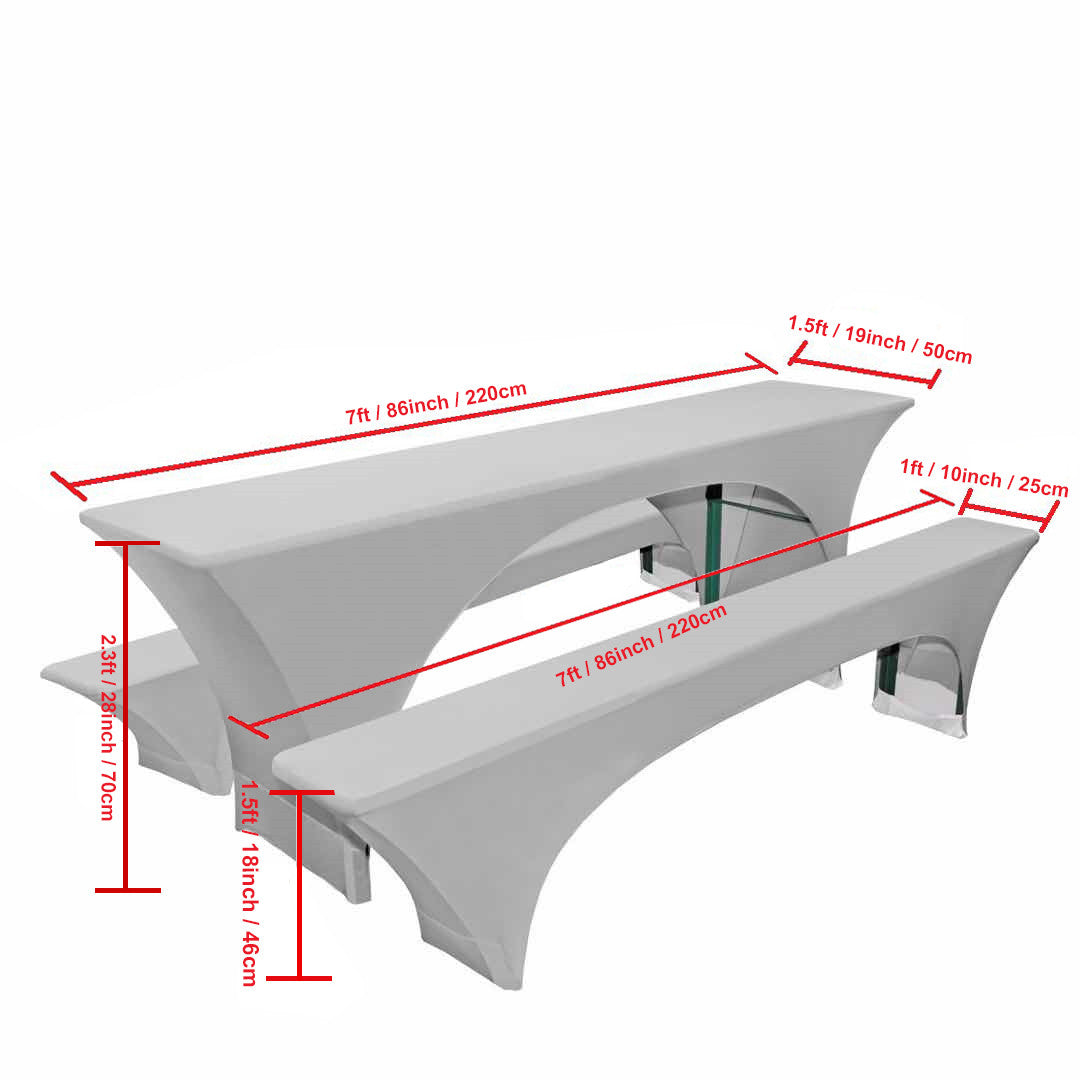 Spandex Beer Table and Bench Cover Set - Silver