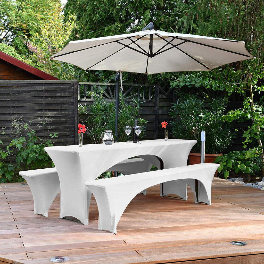 Spandex Beer Table and Bench Cover Set - Silver