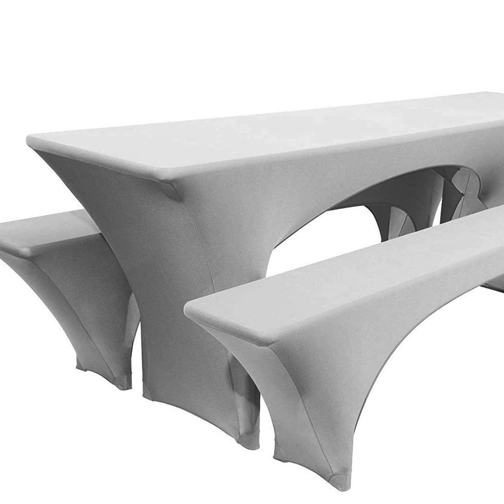 Spandex Beer Table and Bench Cover Set - Silver