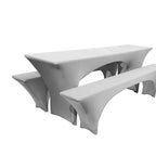 Spandex Beer Table and Bench Cover Set - Silver