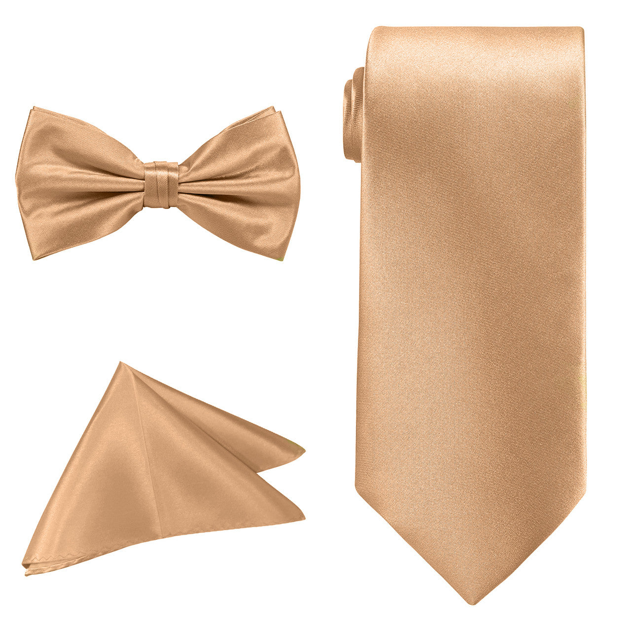 Men's Bow Tie, Neck Tie & Handkerchief Set - Champagne