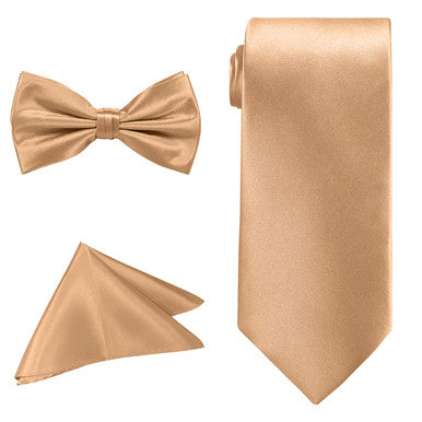 Men's Bow Tie, Neck Tie & Handkerchief Set - Champagne