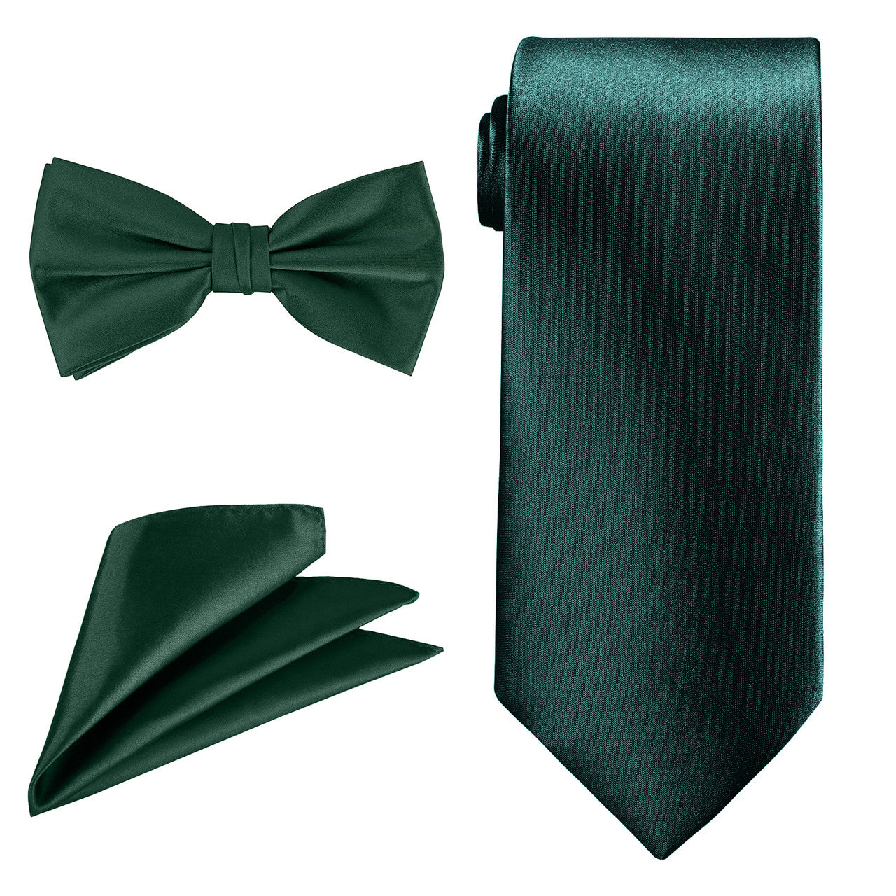Men's Bow Tie, Neck Tie & Handkerchief Set - Dark Green